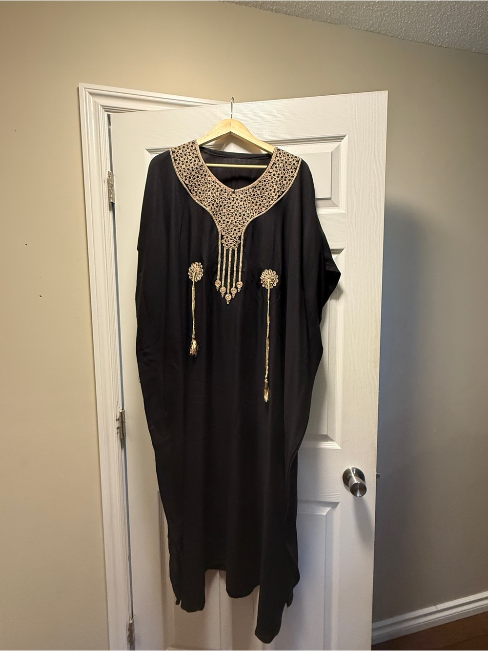 Embroidered Black Caftan with Gold Accent